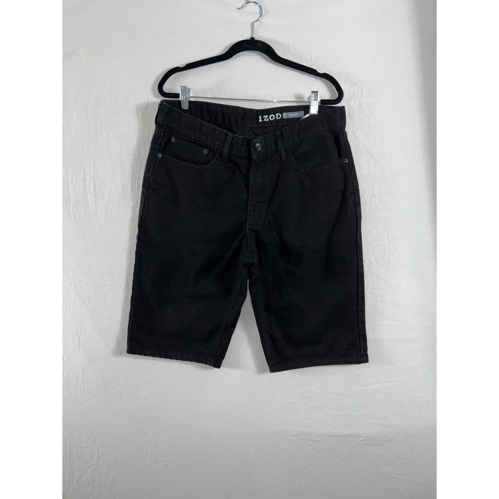 IZOD Black Denim Shorts Mens 32 Slim Fit 5-Pocket Heavy Cotton Jean Jorts Black